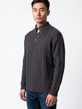 Tilly's Charcoal Cable Knit Henley Turtleneck Sweater 1062